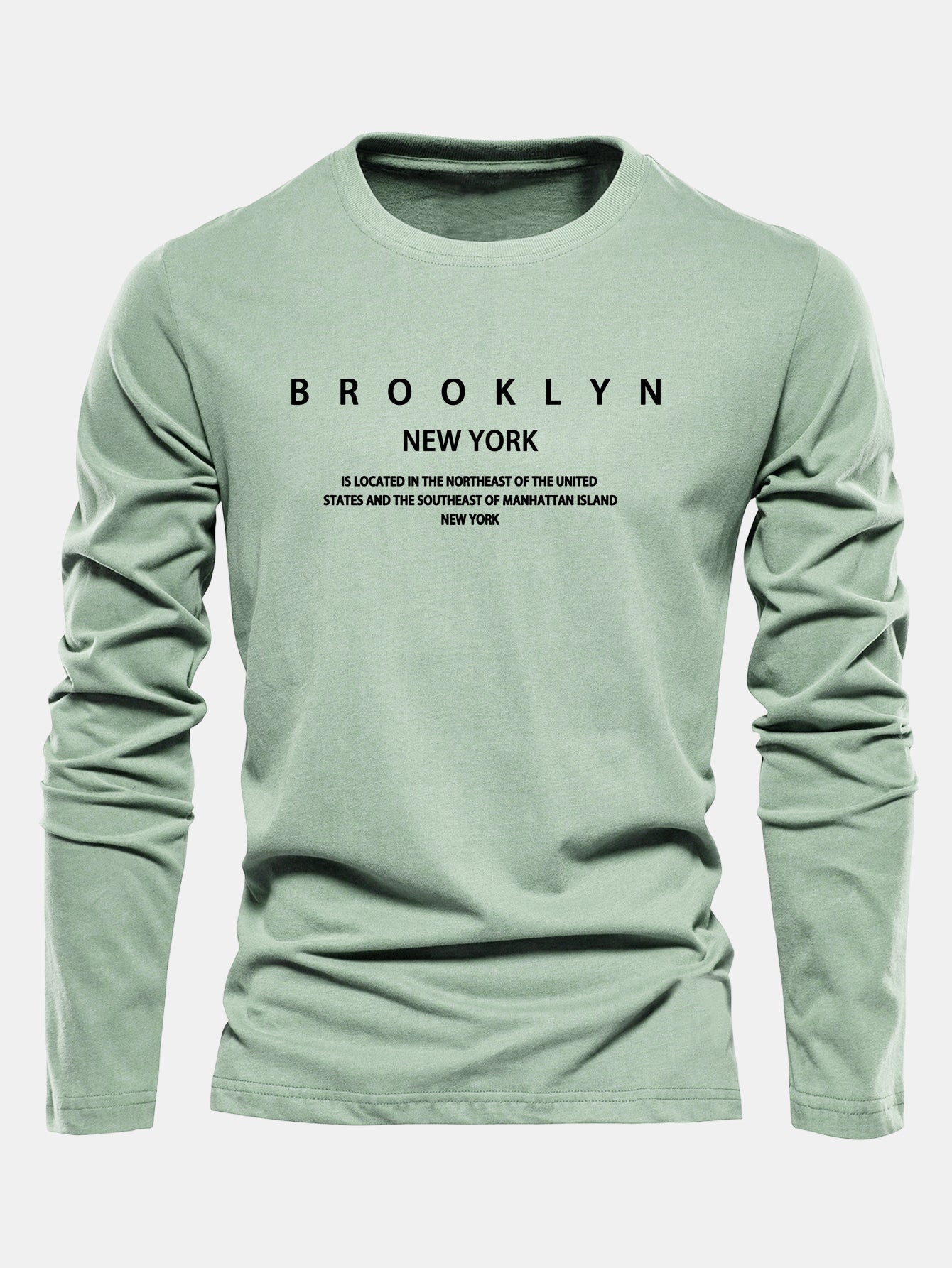 Long Sleeve NY Brooklyn Print Cotton T-Shirt