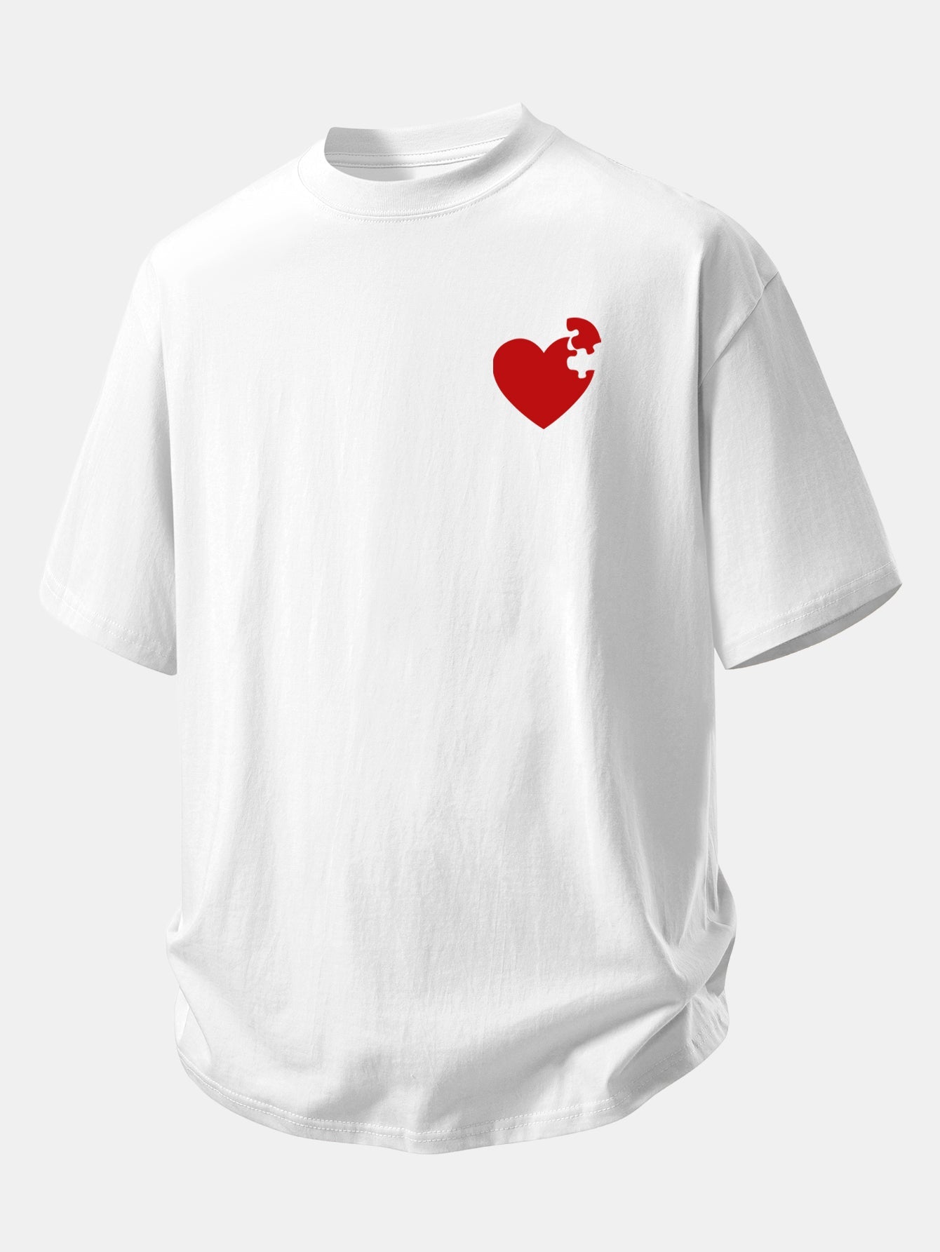 Relax Fit Heart Puzzle Print Cotton T-Shirt