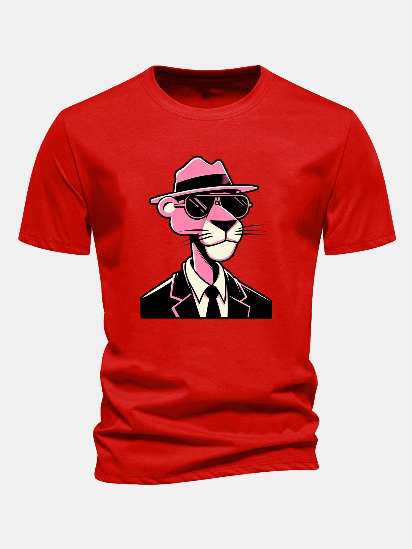 Regular Fit Pink Panther Gentleman Print Cotton T-Shirt