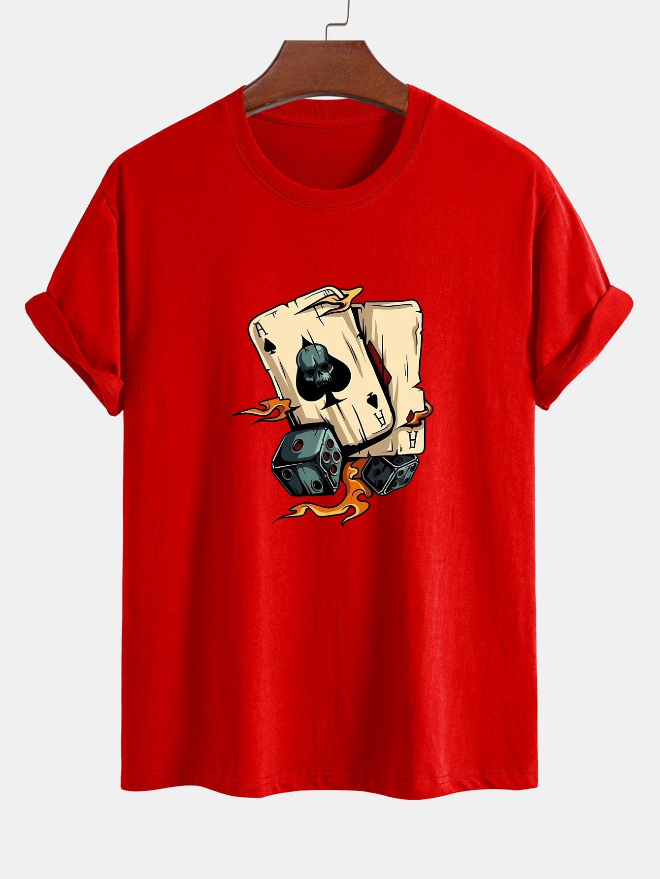 Regular Fit Dice Playing Cards Print Cotton T-Shirt