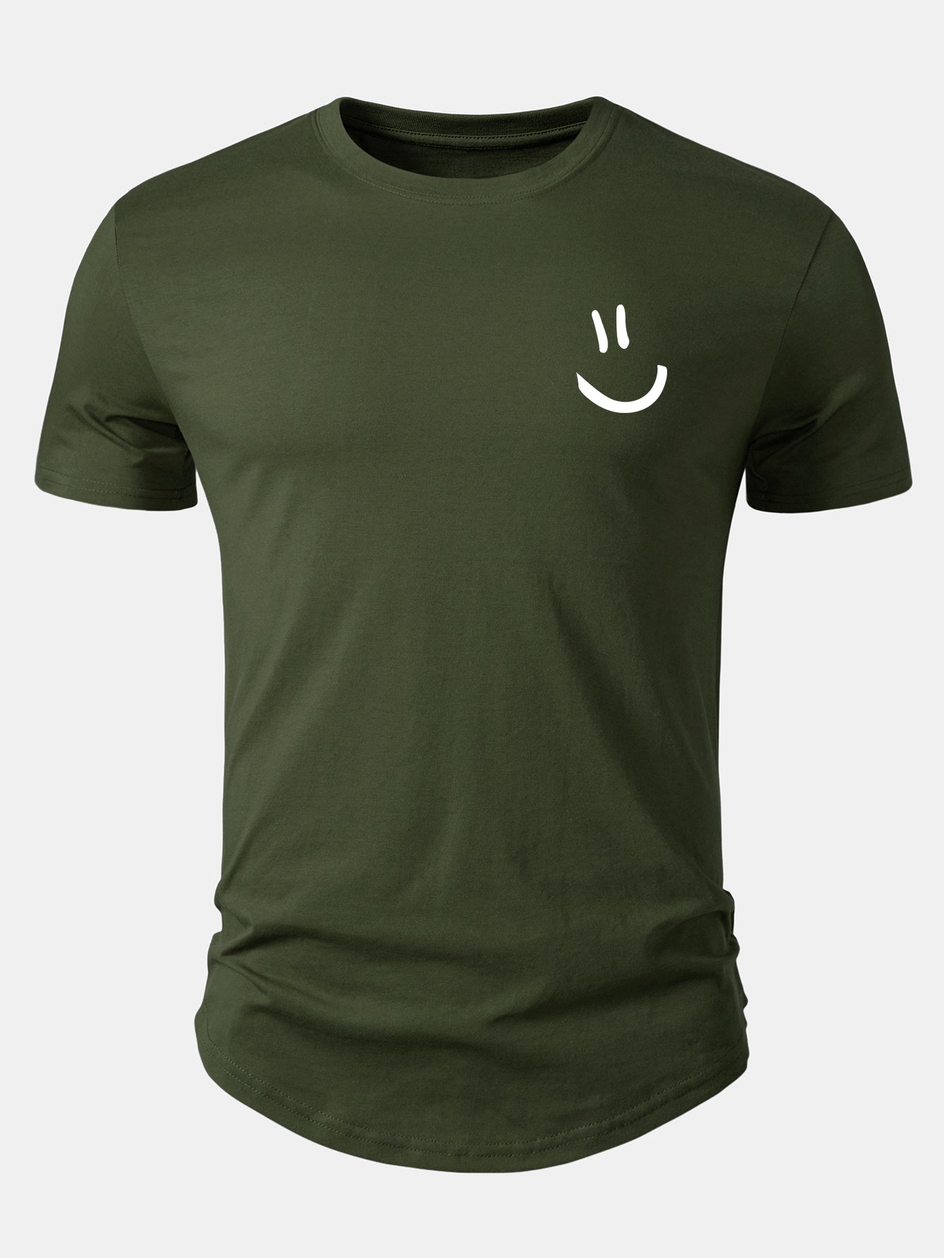 Smiley Print Cotton Arc Hem T-Shirt