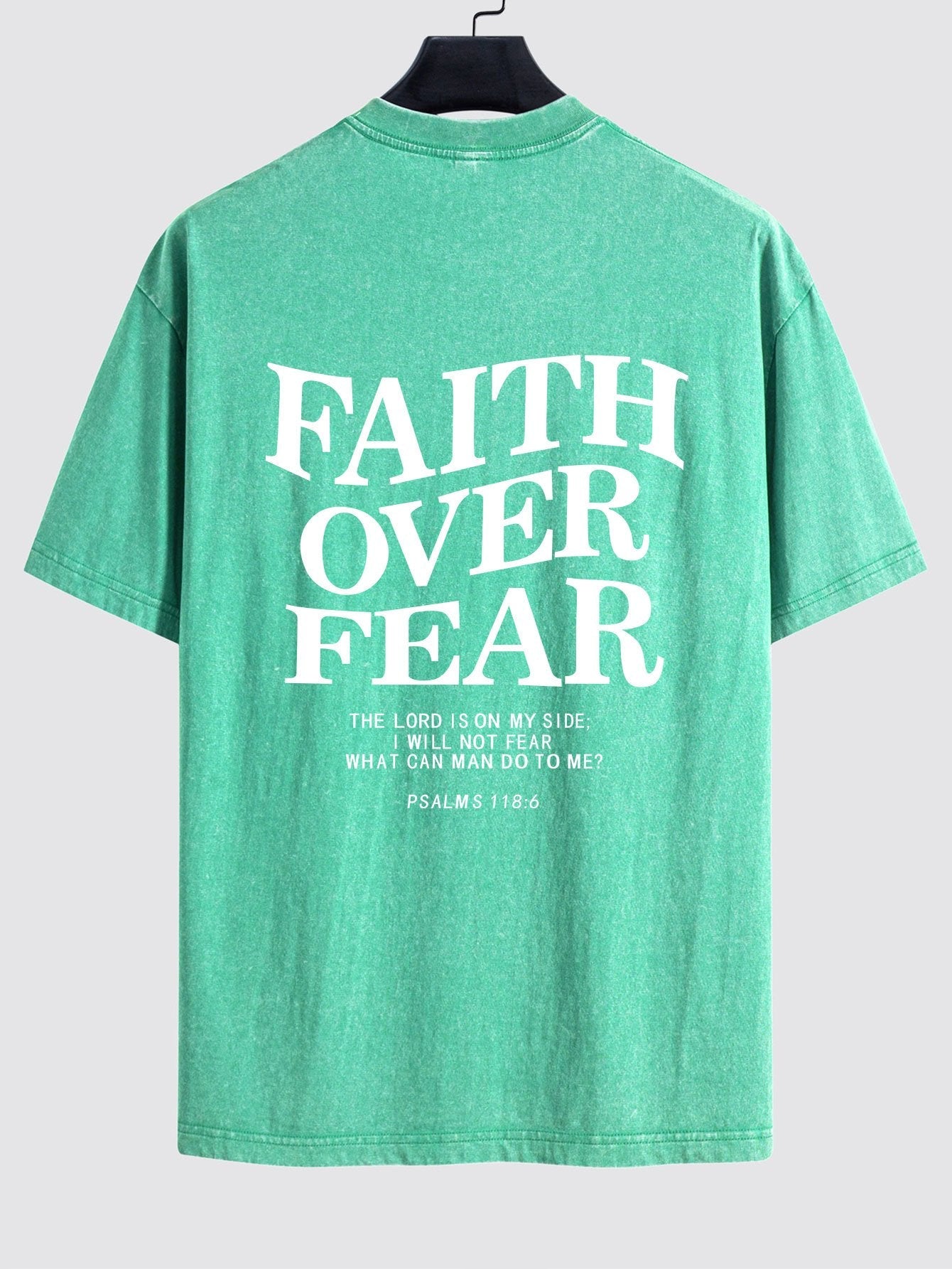 Faith Over Fear Print Washed Distressed Drop Shoulder T-Shirt