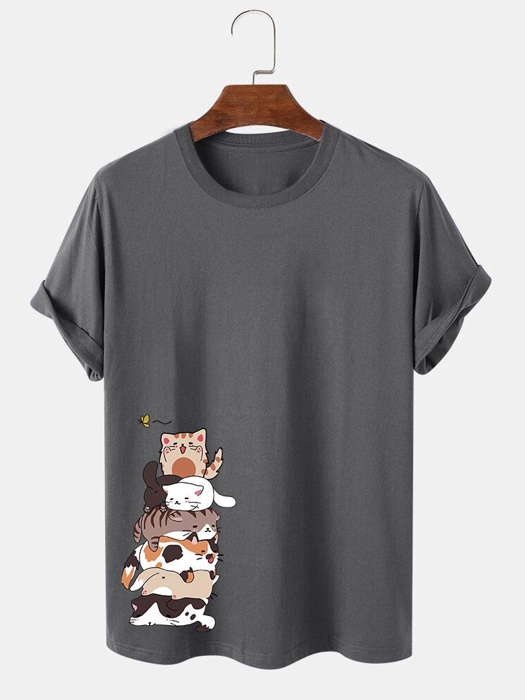 Cartoon Cat Print T-Shirt