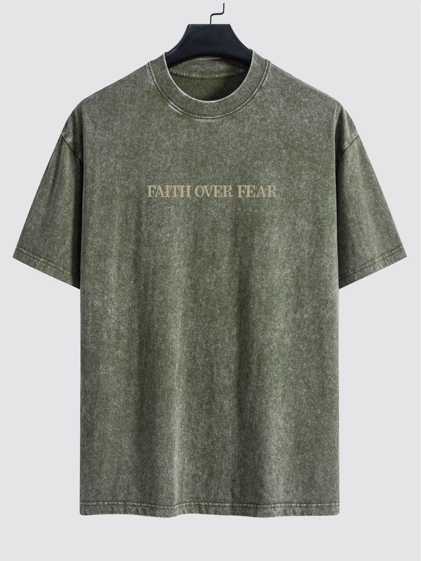 Faith Over Fear Print Washed Distressed Drop Shoulder T-Shirt