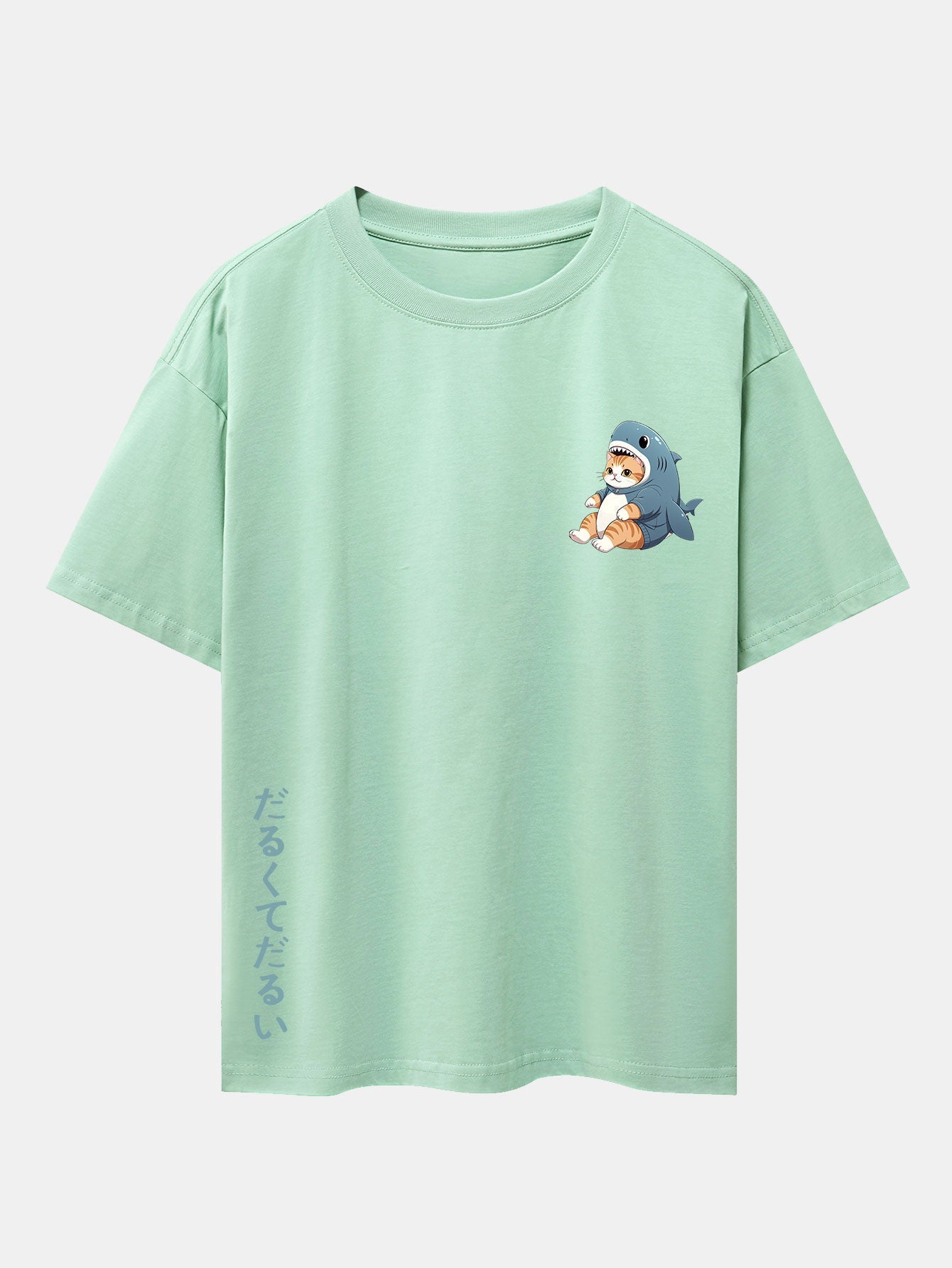 Cat In Shark Costume Print Drop Shoulder Oversize T-Shirt