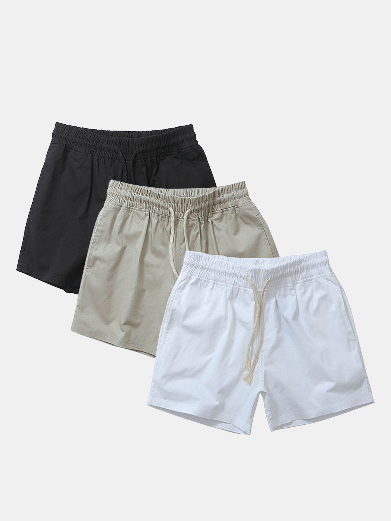 3 Pieces Cotton 3" Drawstring Shorts