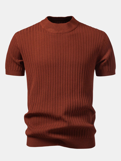 Ribbed Mock Neck Knit T-Shirt