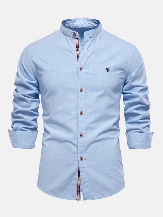 Long Sleeve Linen Look Stand Collar Shirt