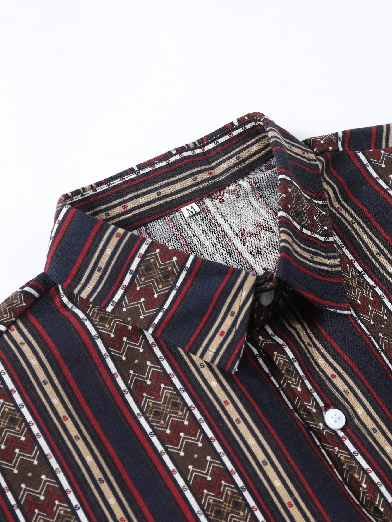 Tribal Geometric Stripe Print Cotton Shirt