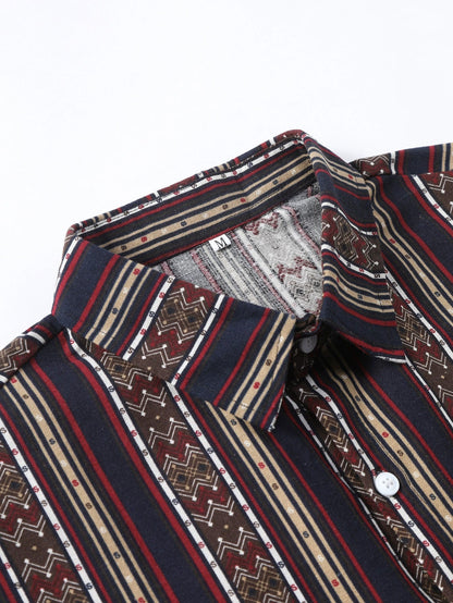 Tribal Geometric Stripe Print Cotton Shirt