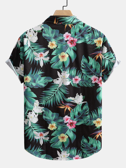 Tropical Flowers Print Button Up Shirt