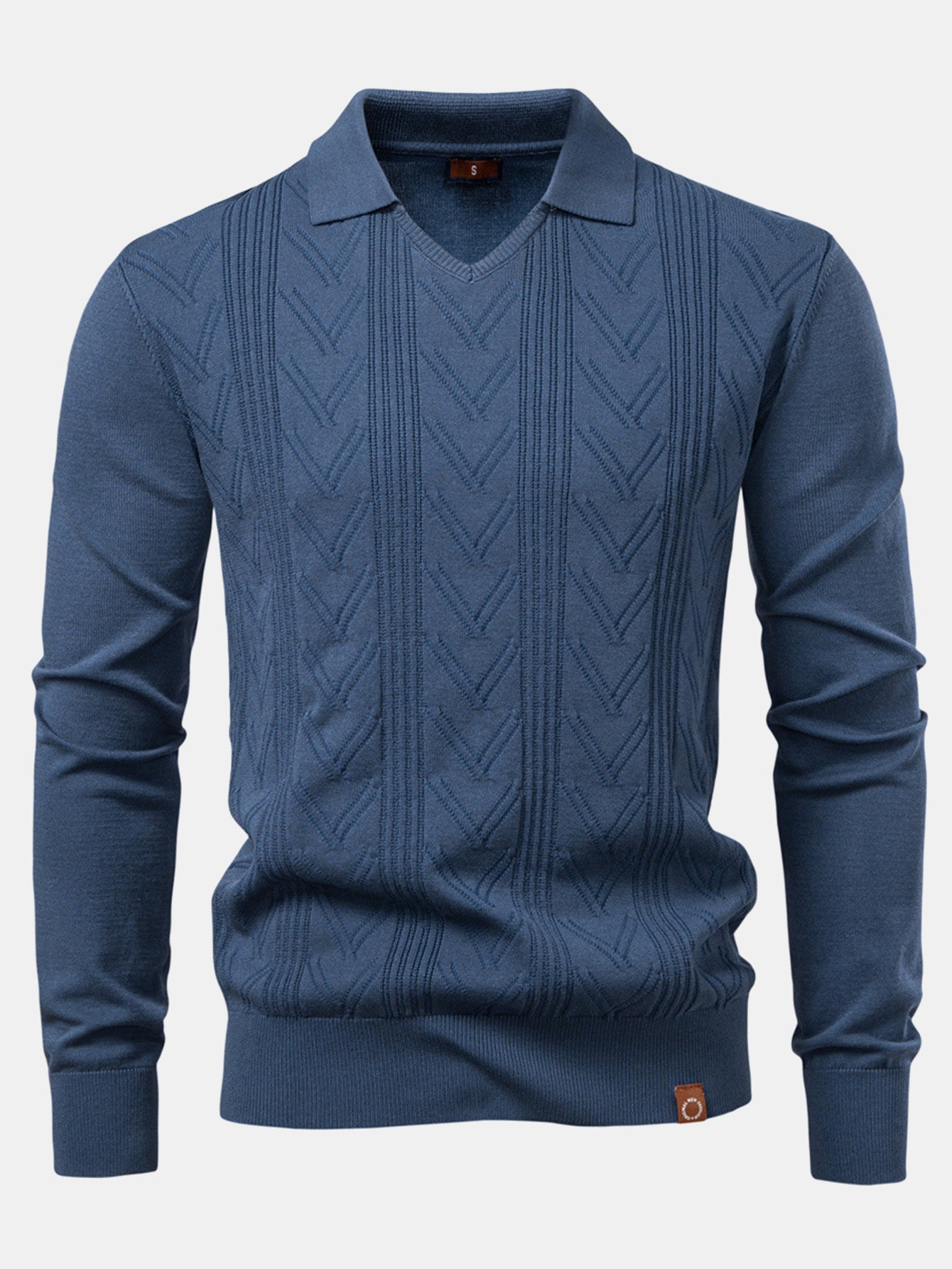 Long Sleeve V-Neck Knit Polo Shirt