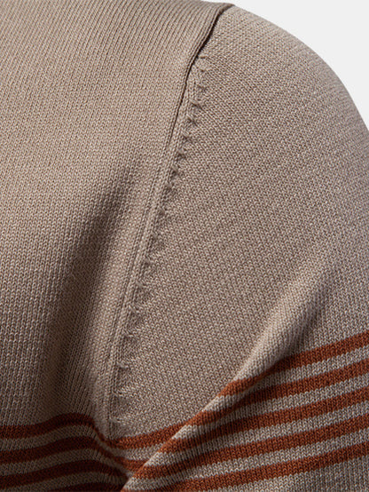 Stripe Knit Zip Up Polo Shirt