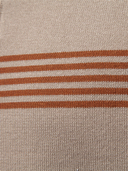 Stripe Knit Zip Up Polo Shirt