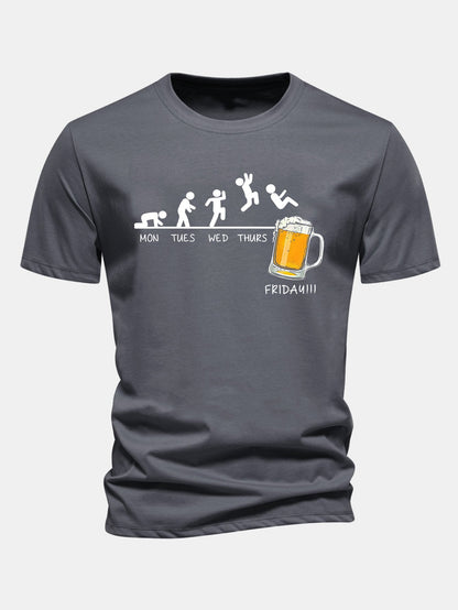 Regular Fit Beer Weekly Evolution Print Cotton T-Shirt