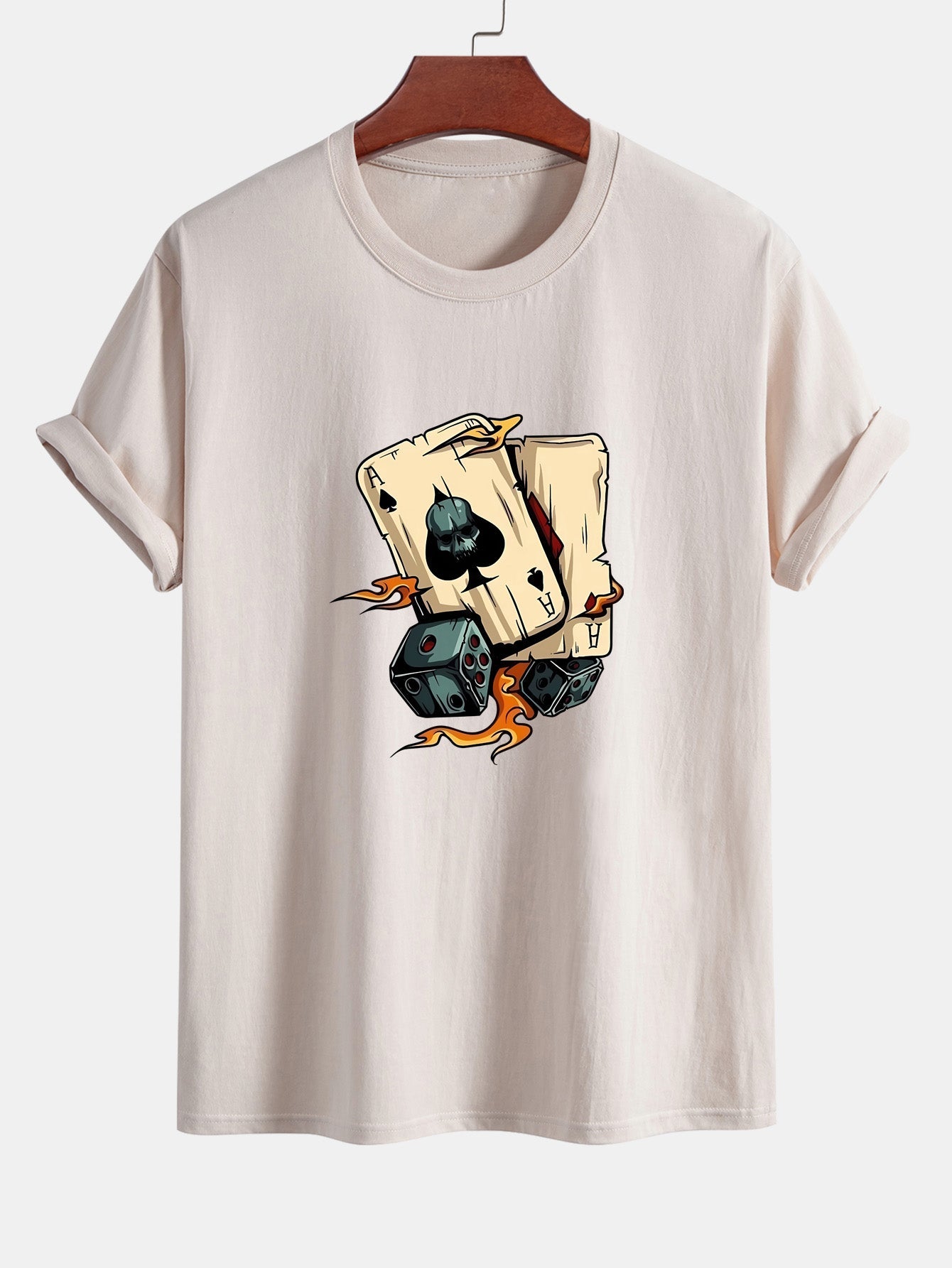 Regular Fit Dice Playing Cards Print Cotton T-Shirt
