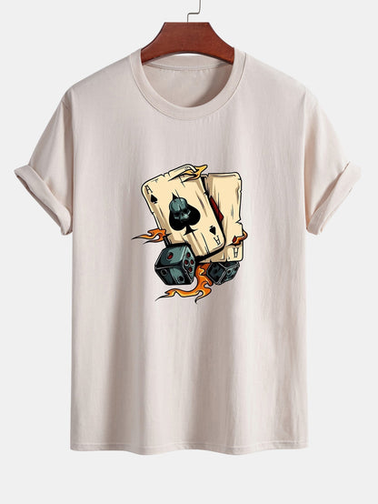 Regular Fit Dice Playing Cards Print Cotton T-Shirt