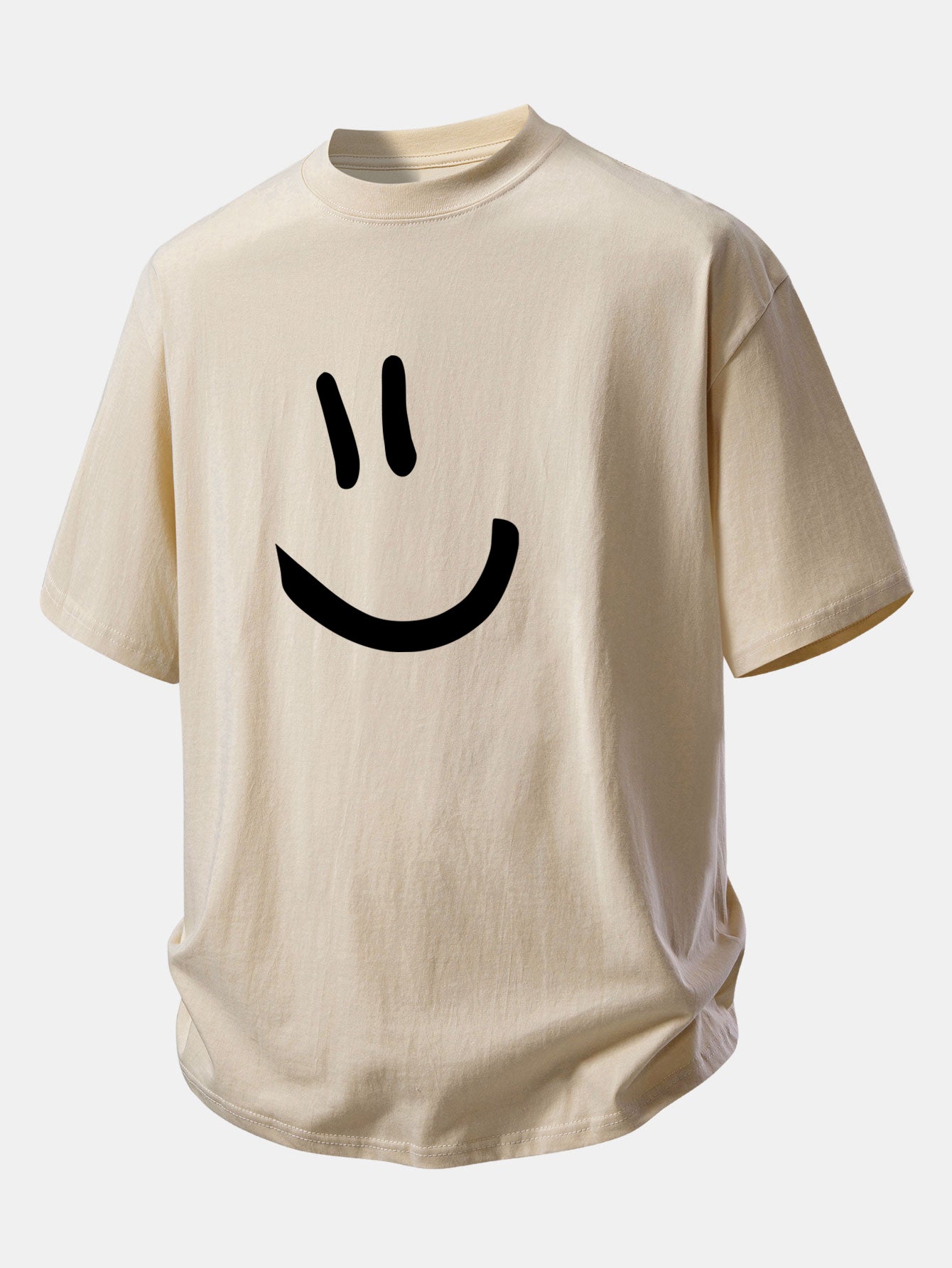 Relax Fit Smiley Face Print Cotton T-Shirt