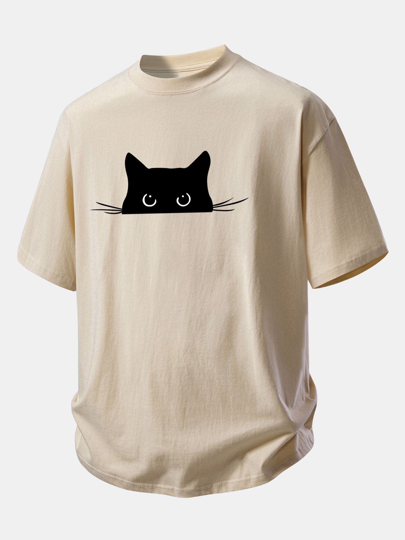Relax Fit Black Cat Print Cotton T-Shirt