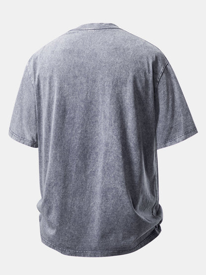 Basic Washed Distressed Drop Shoulder Oversize T-Shirt