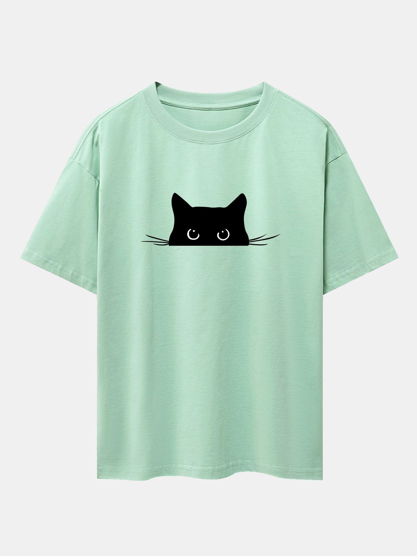 Black Cat Print Drop Shoulder Oversize T-Shirt