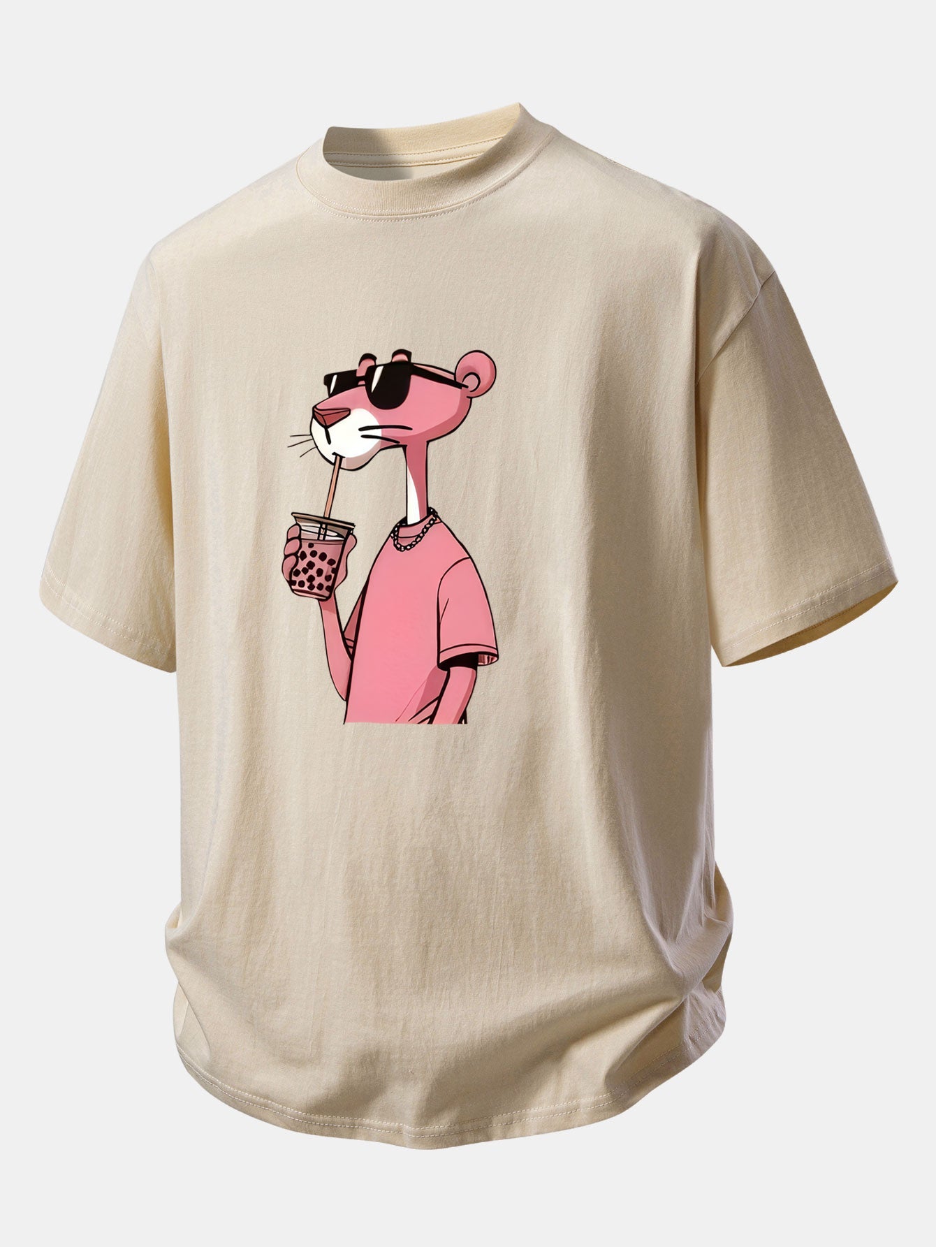 Relax Fit Pink Panther Print Cotton T-Shirt