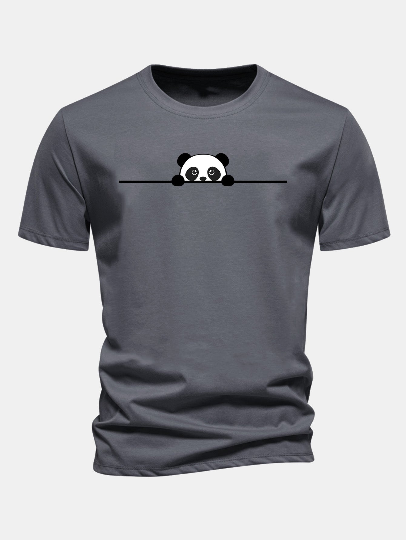 Regular Fit Peeking Panda Print Cotton T-Shirt