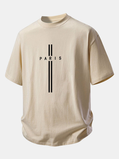 Relax Fit Paris Stripe Print Cotton T-Shirt