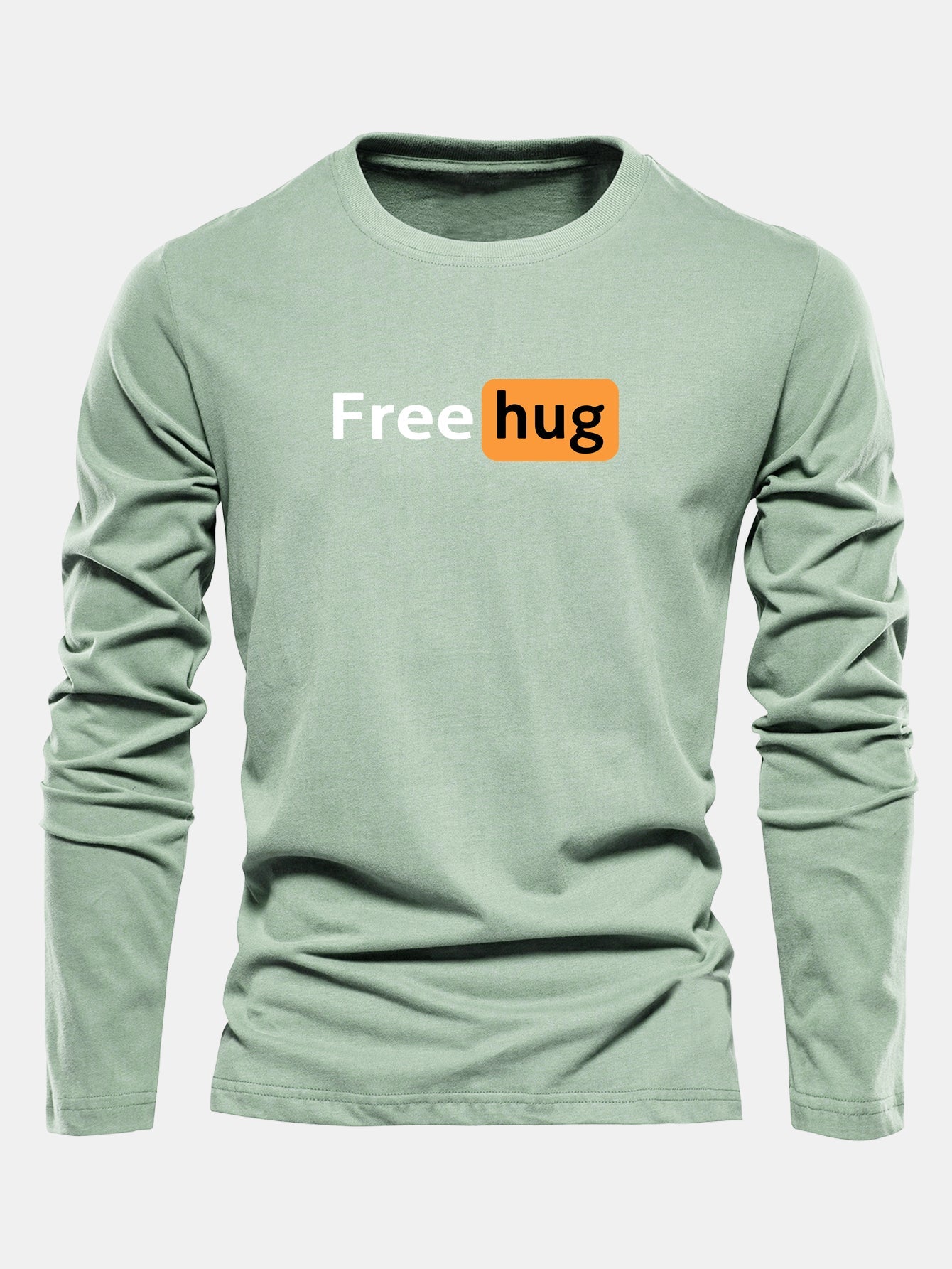 Long Sleeve Free Hug Print Cotton T-Shirt