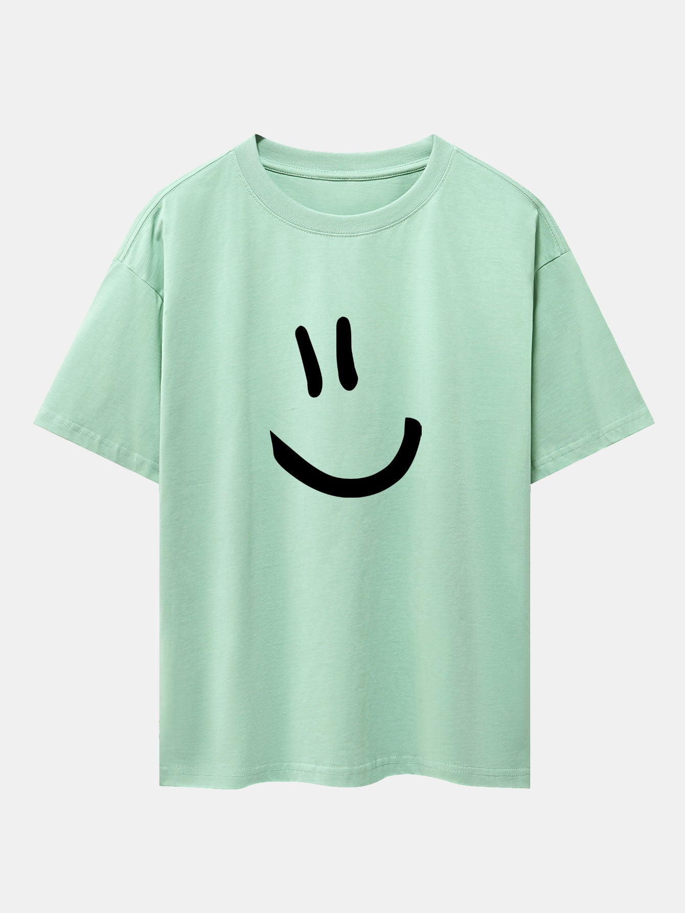 Smiley Face Print Drop Shoulder Oversize T-Shirt