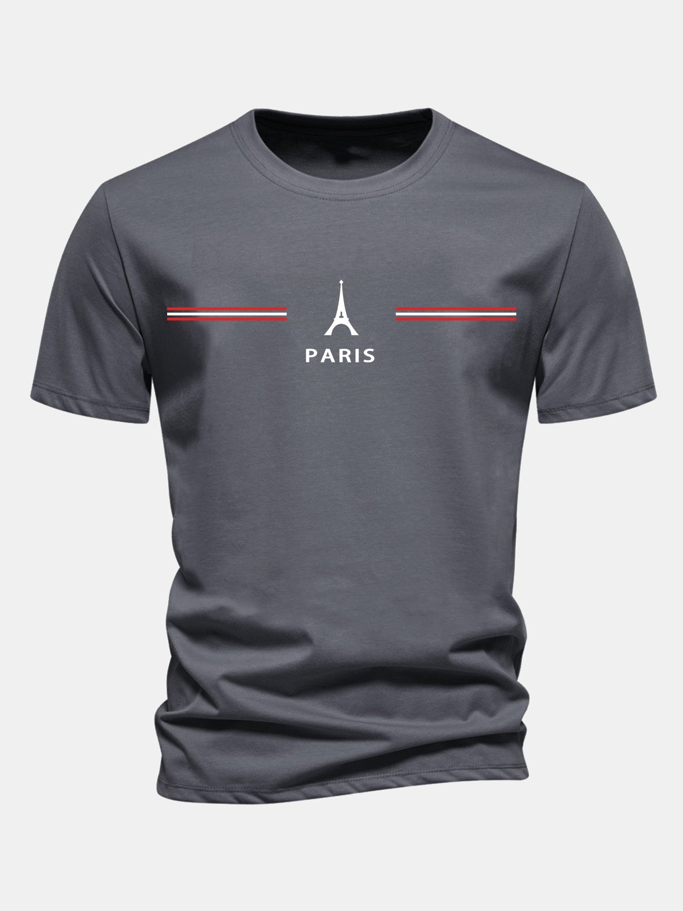 Regular Fit Paris Stripes Print Cotton T-Shirt