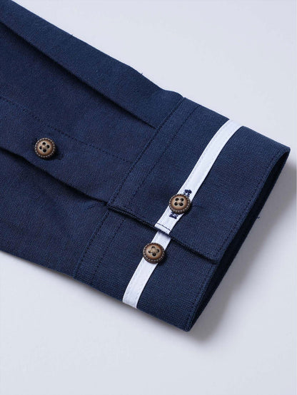 Long Sleeve Contrast Stand Collar Oxford Shirt