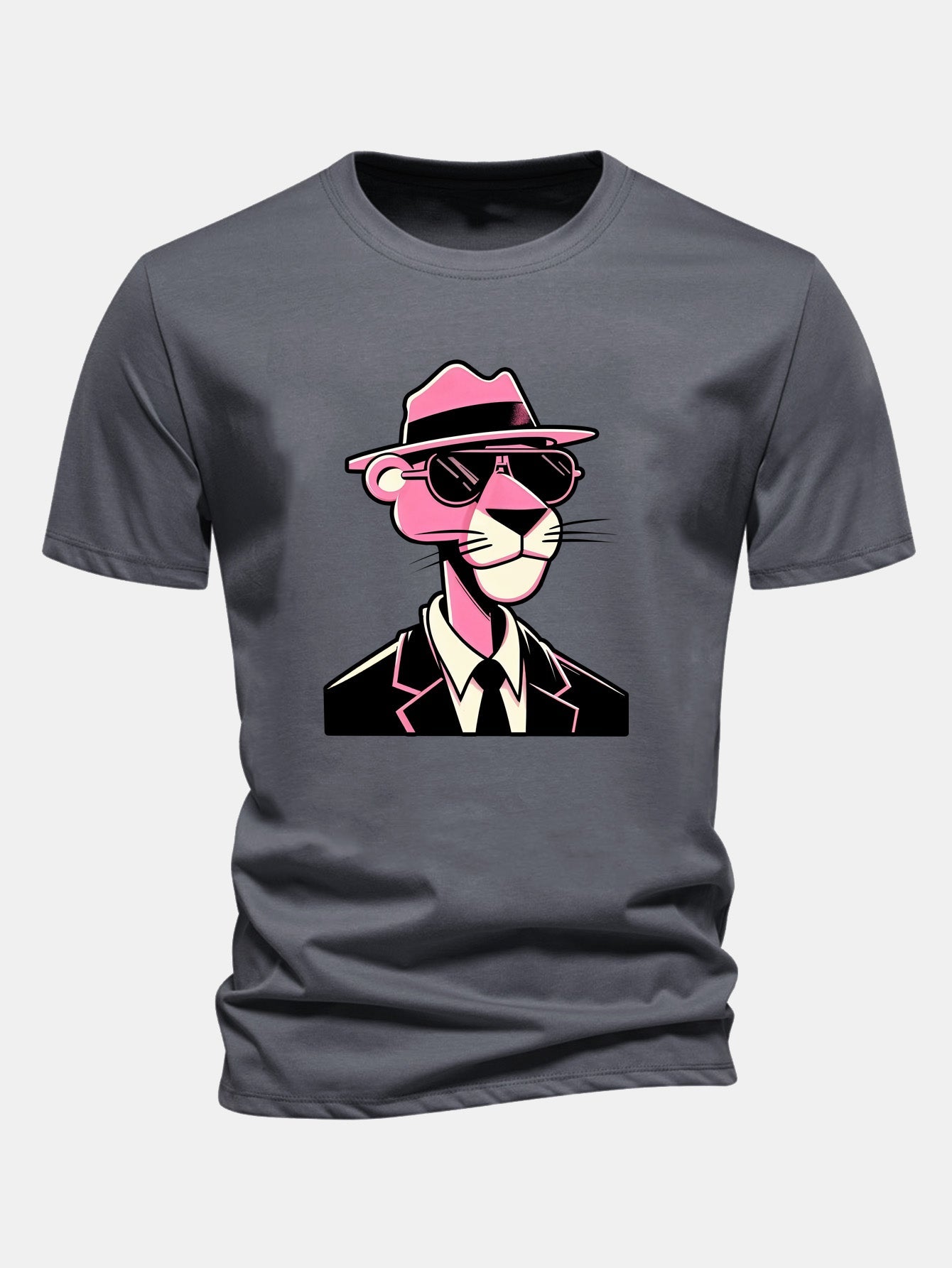 Regular Fit Pink Panther Gentleman Print Cotton T-Shirt