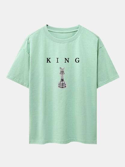 King Chess Print Drop Shoulder Oversize T-Shirt