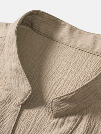 Crinkled Textured V Neck Shirt