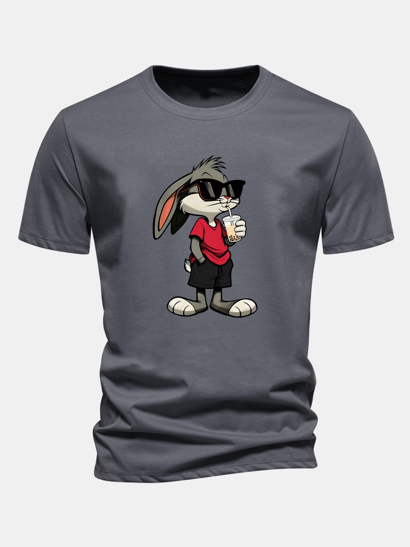 Regular Fit Cartoon Rabbit Print Cotton T-Shirt
