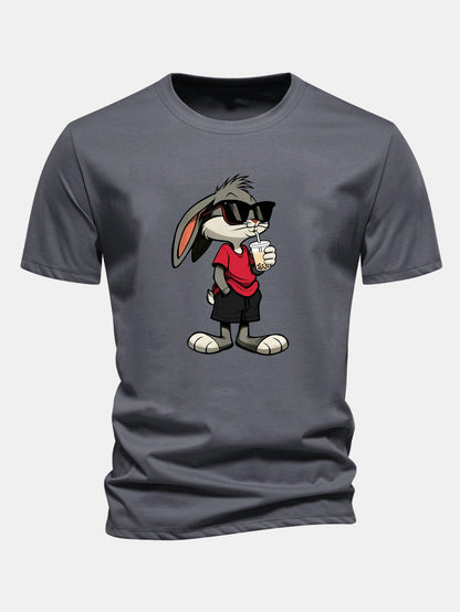 Regular Fit Cartoon Rabbit Print Cotton T-Shirt