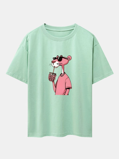 Pink Panther Print Drop Shoulder Oversize T-Shirt