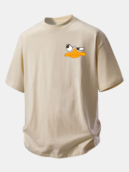 Relax Fit Emoji Duck Print Cotton T-Shirt