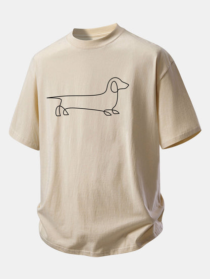 Relax Fit Line Dachshund Print Cotton T-Shirt