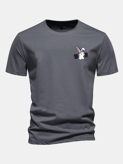 Regular Fit Fitness Rabbit Print Cotton T-Shirt