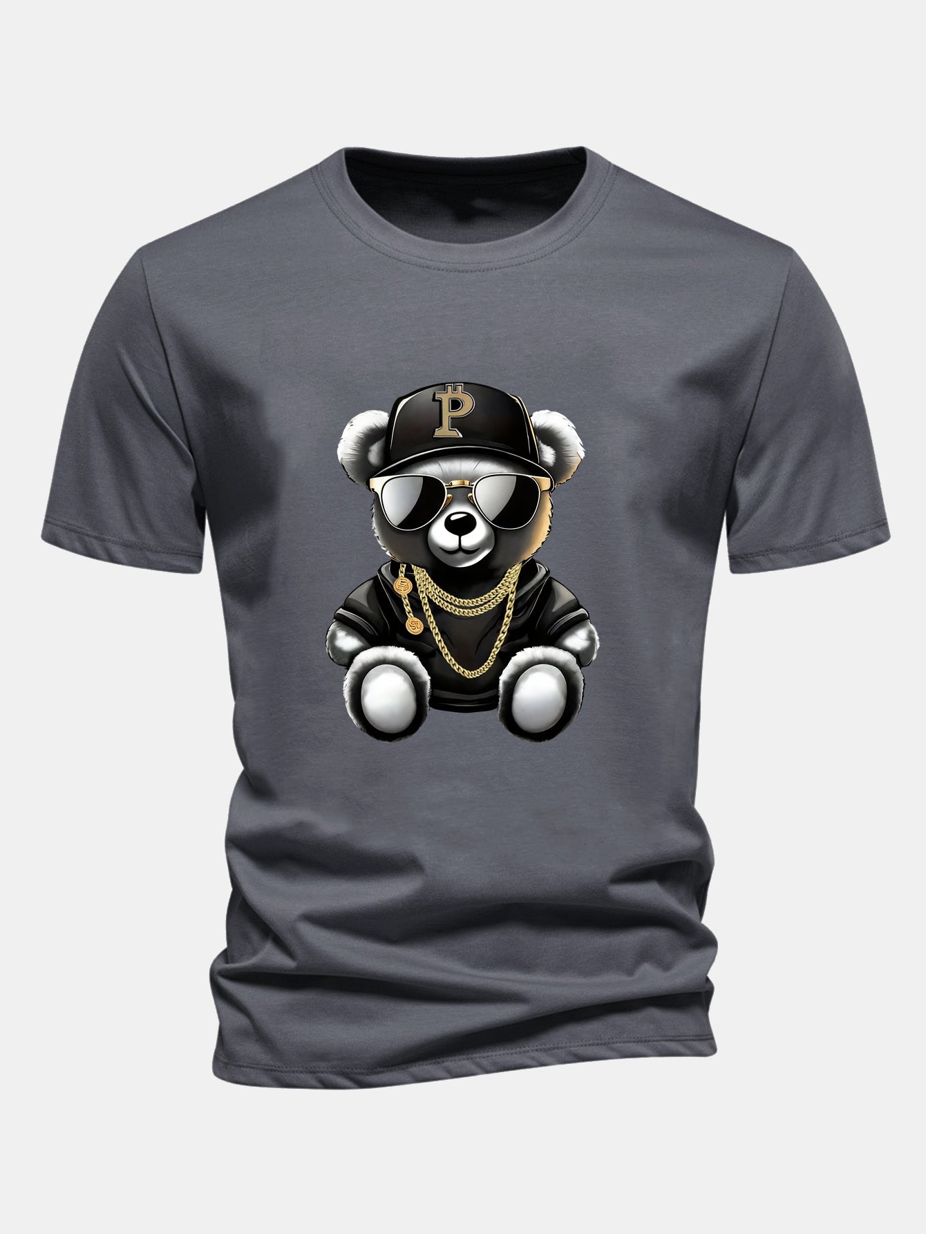 Regular Fit Hip Hop Bear Print Cotton T-Shirt