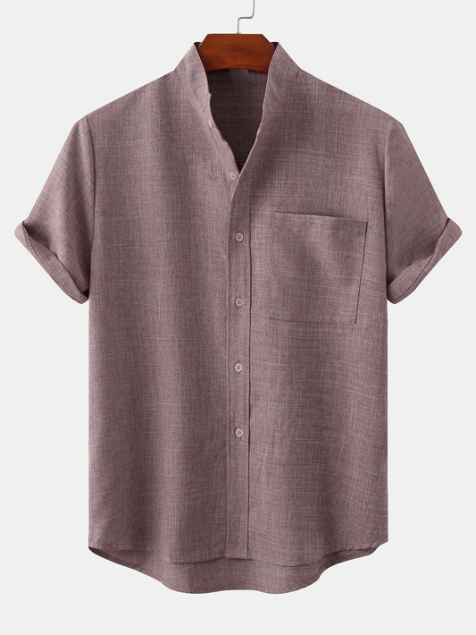 Man Stand Collar Shirt Whit Pocket