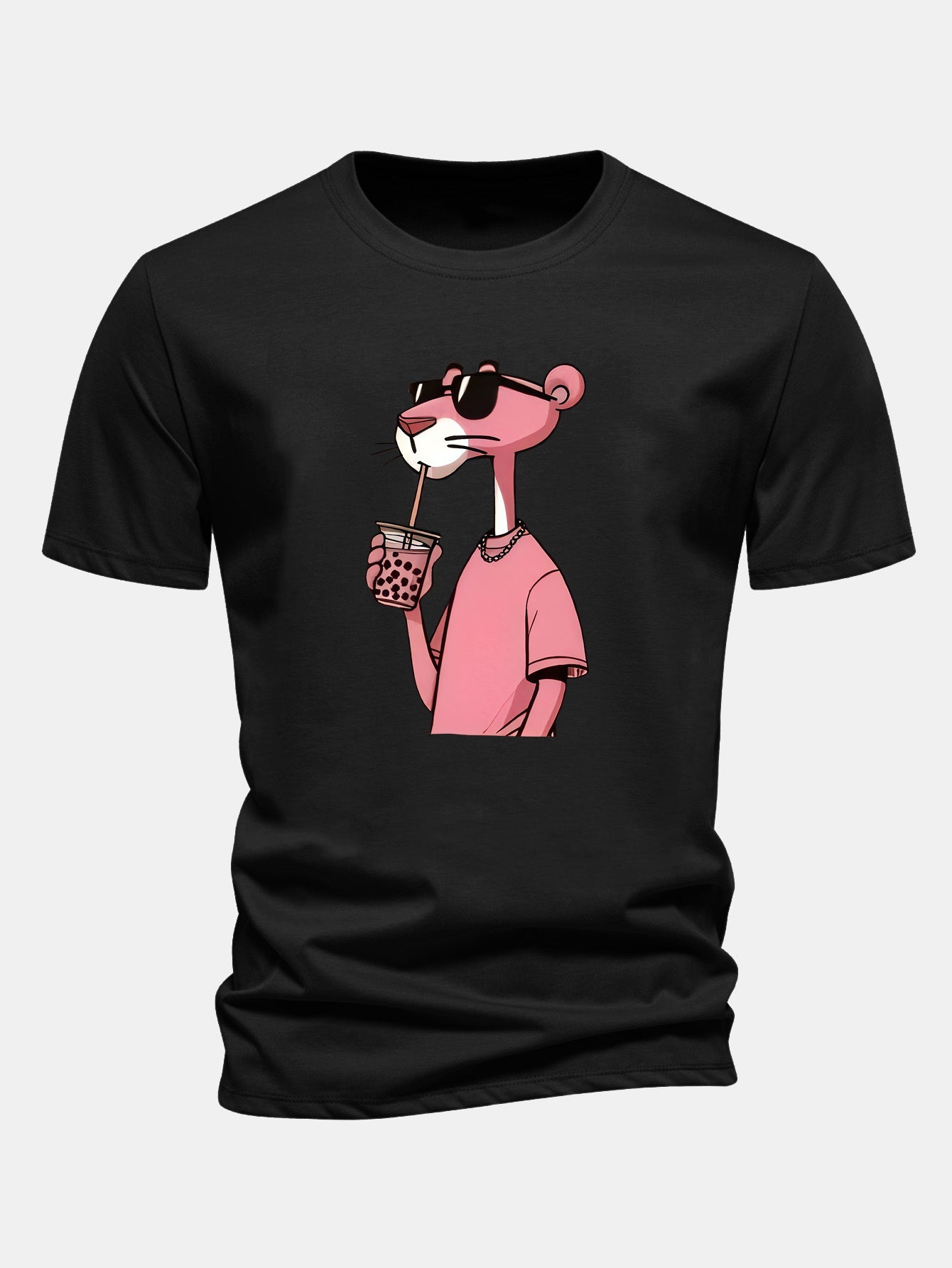 Regular Fit Pink Panther Print Cotton T-Shirt