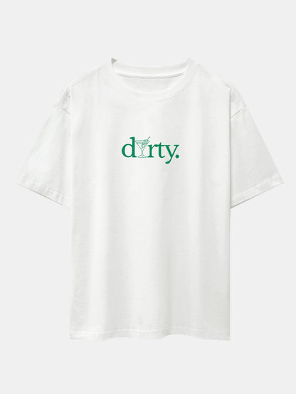 Dirty Cocktail Glass Print Drop Shoulder Oversize T-Shirt