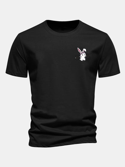 Regular Fit Fitness Rabbit Print Cotton T-Shirt