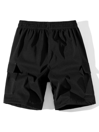 3 Pieces Solid Color Cargo Drawstring Shorts