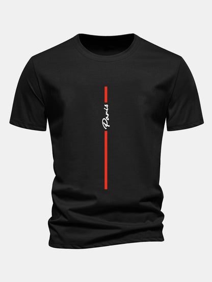 Regular Fit Stripe Paris Print Cotton T-Shirt