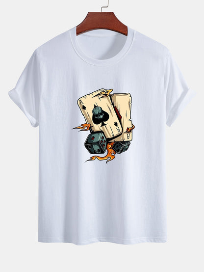 Regular Fit Dice Playing Cards Print Cotton T-Shirt