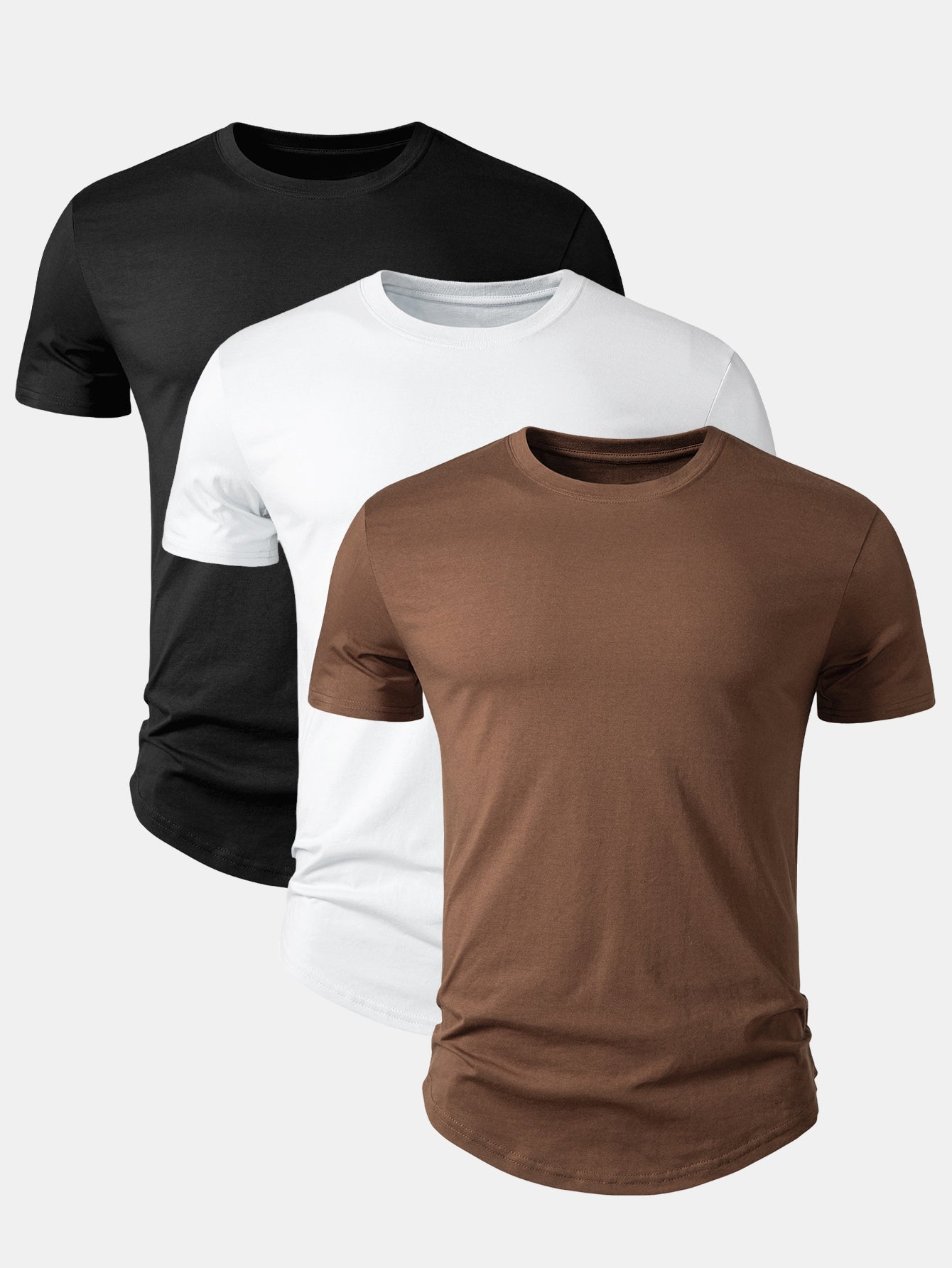 3 Pieces Basic Cotton Arc Hem T-Shirts